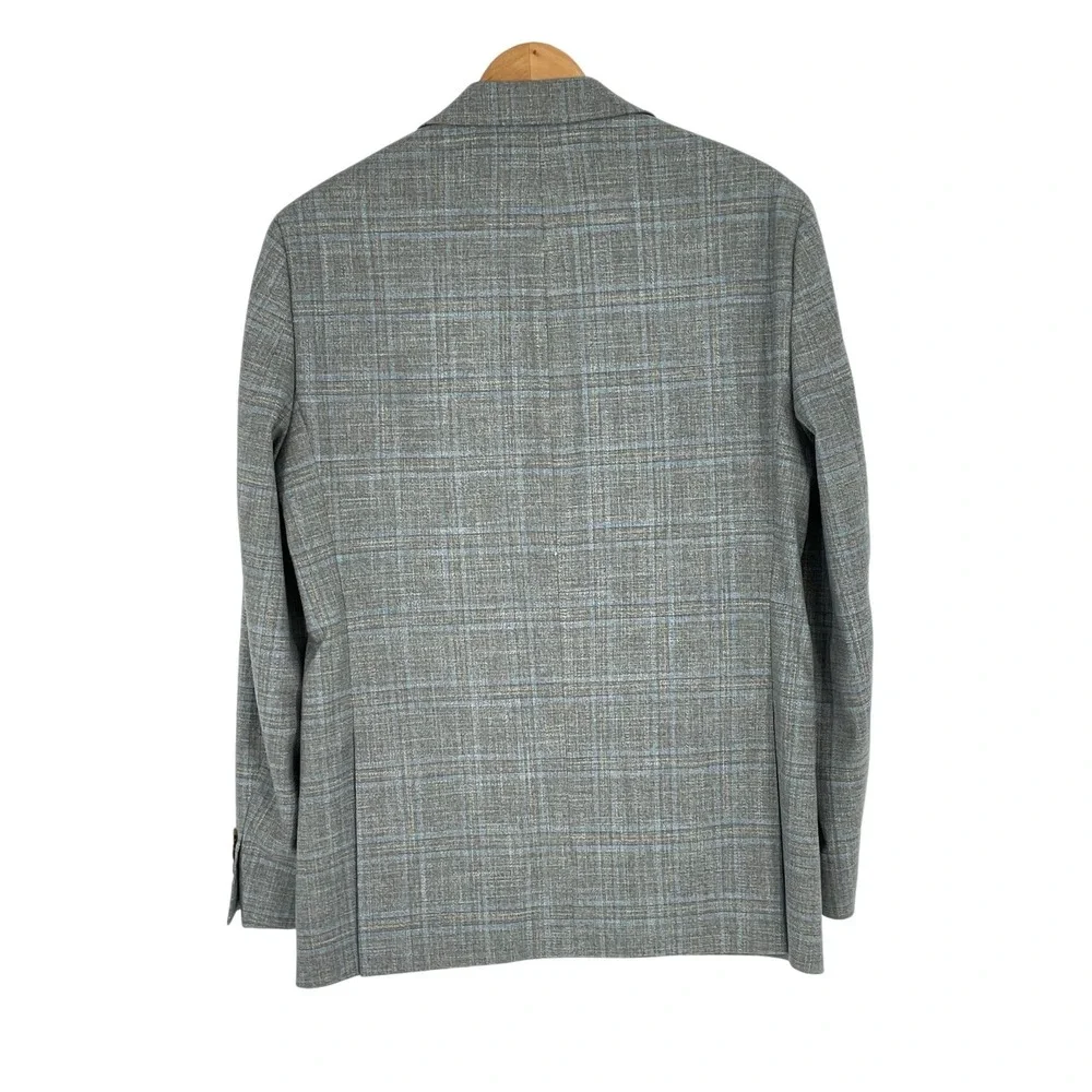 Lauren Ralph Lauren Mens Blazer 40R Sport Coat Gray Blue Plaid Check Double Vent